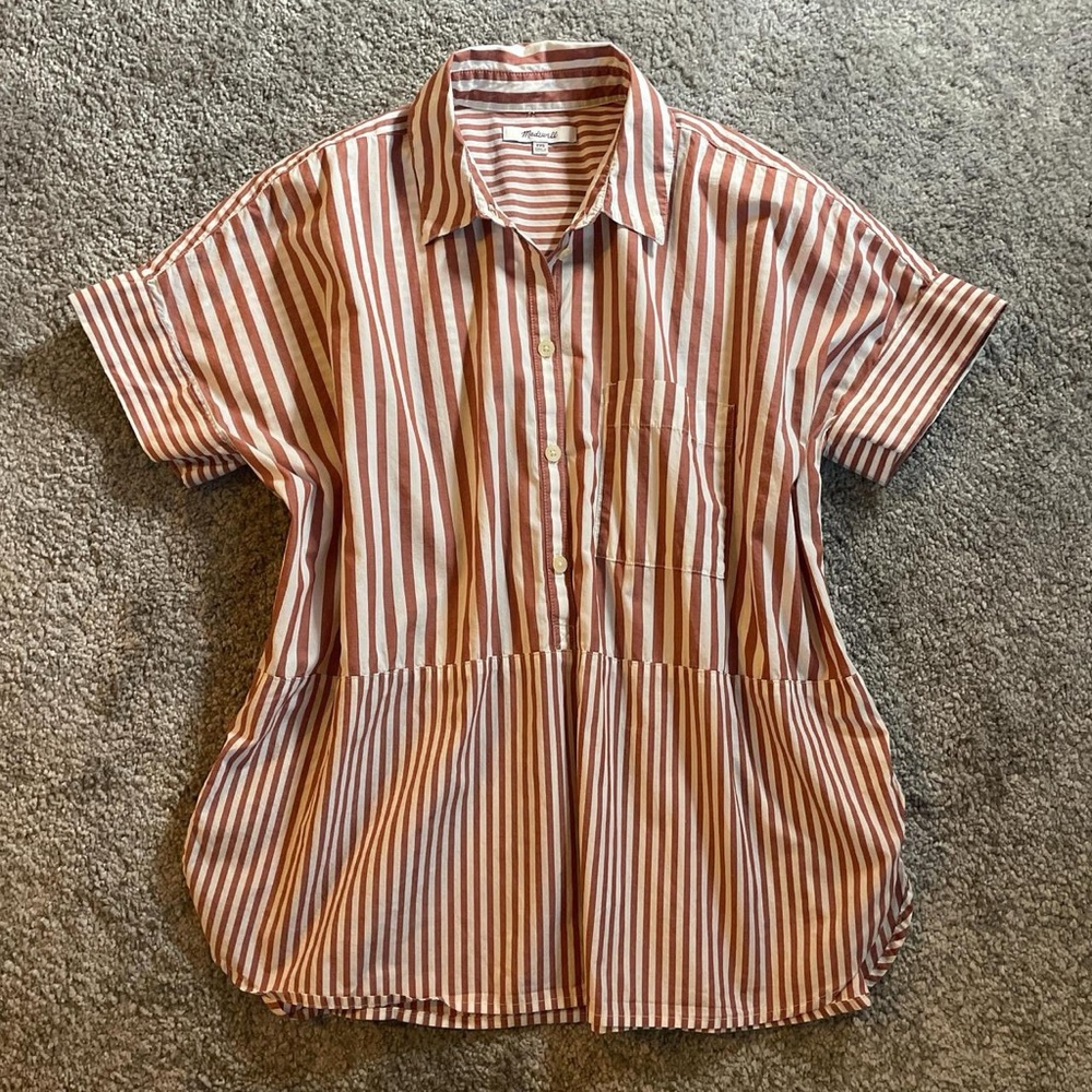 Madewell Striped Button-Down Shirt in Red and White